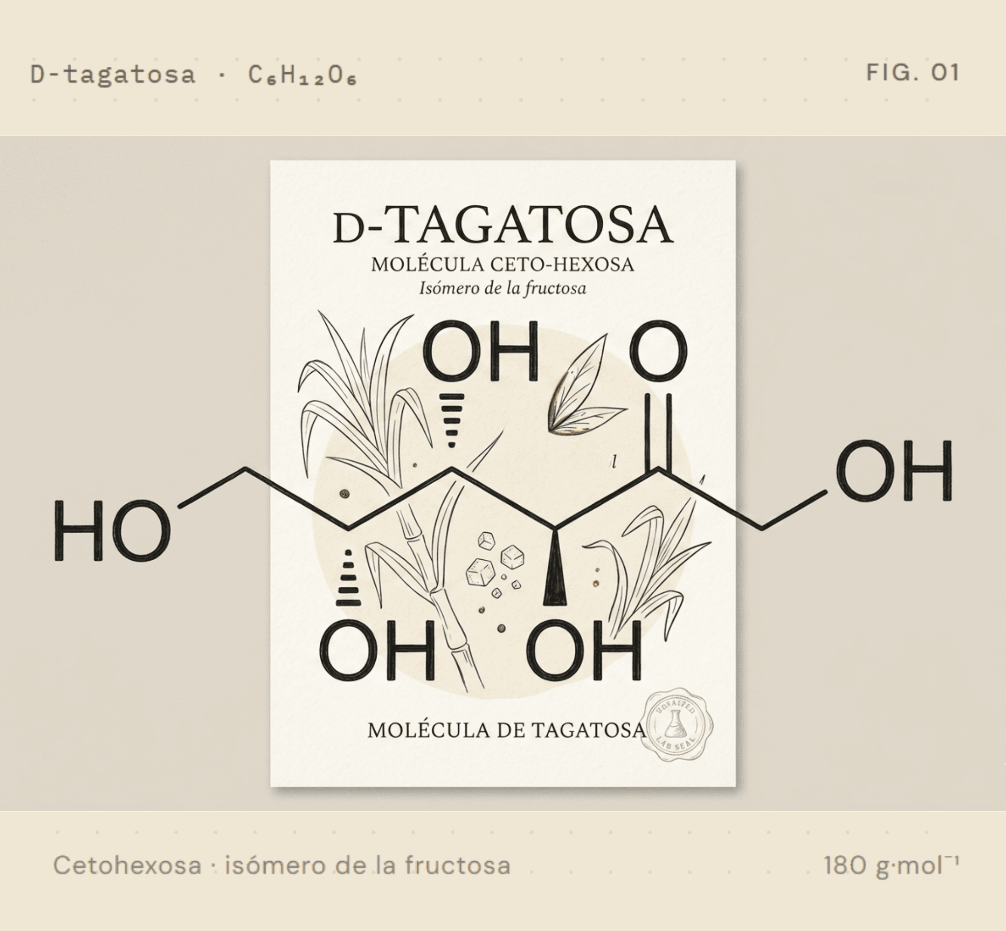 D-tagatosa · molécula cetohexosa, isómero de la fructosa